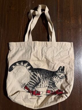 VTG B. Kiliman Canvas Cat Tote Bag with Red Sneakers 12”x14”
